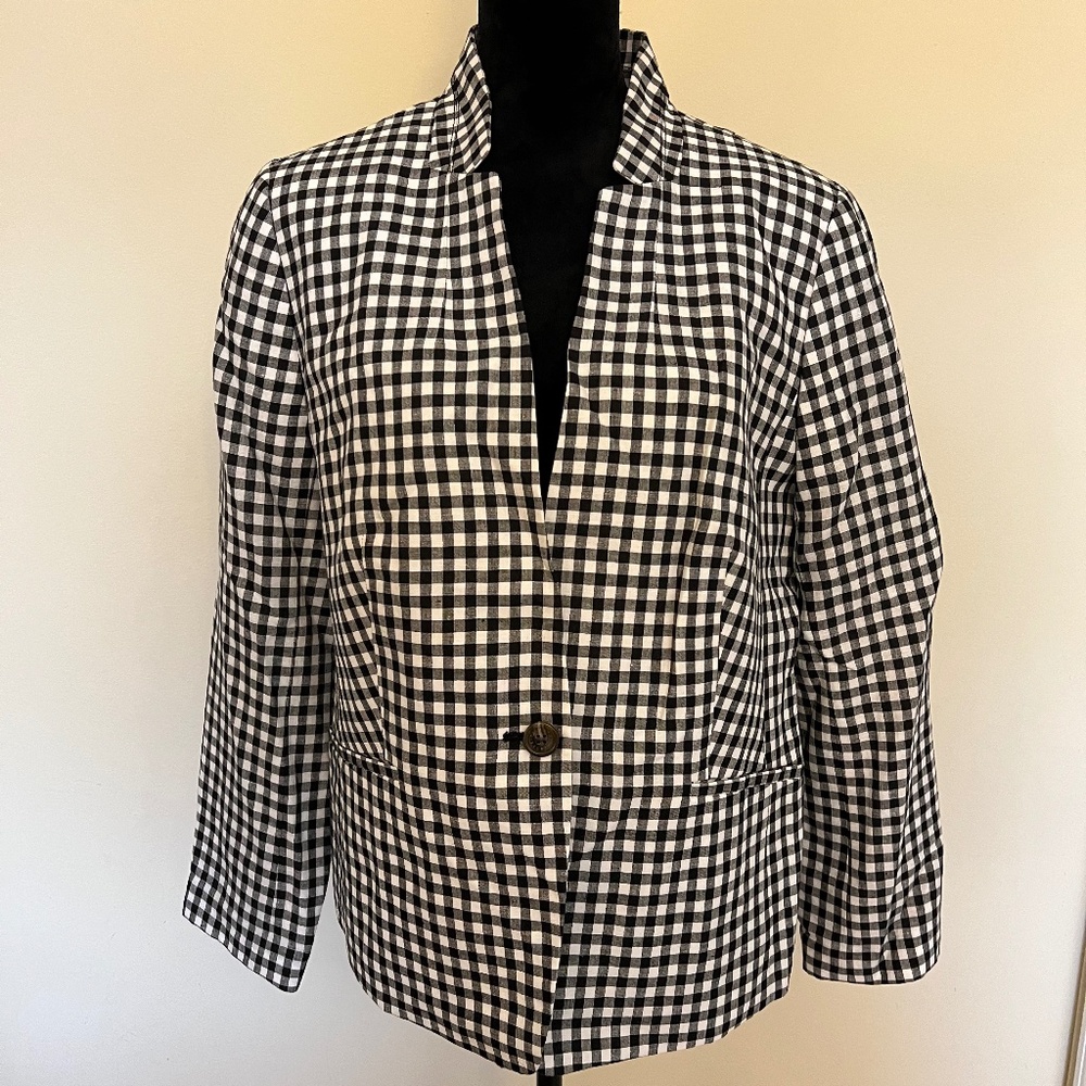 Talbots Black And White Checkered Blazer Gem